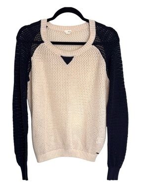 Garage Cream & Navy Crochet Long Sleeve Sweater Size L